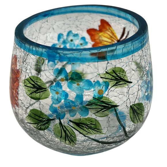 Yankee Candle Crackle Glass Votive Holder 3"x3" Butterflies Signify Freedom Hope - Picture 3 of 11